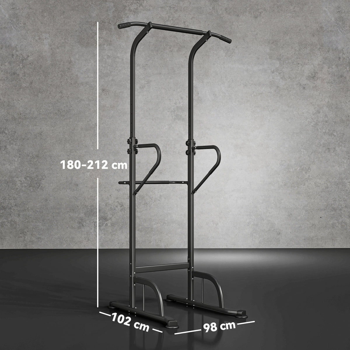 Power Tower Dip Station, Barre de traction, Barre de dips, Hauteur Réglable, Poignées en Forme U, 98x102x180-212cm, Noir-2