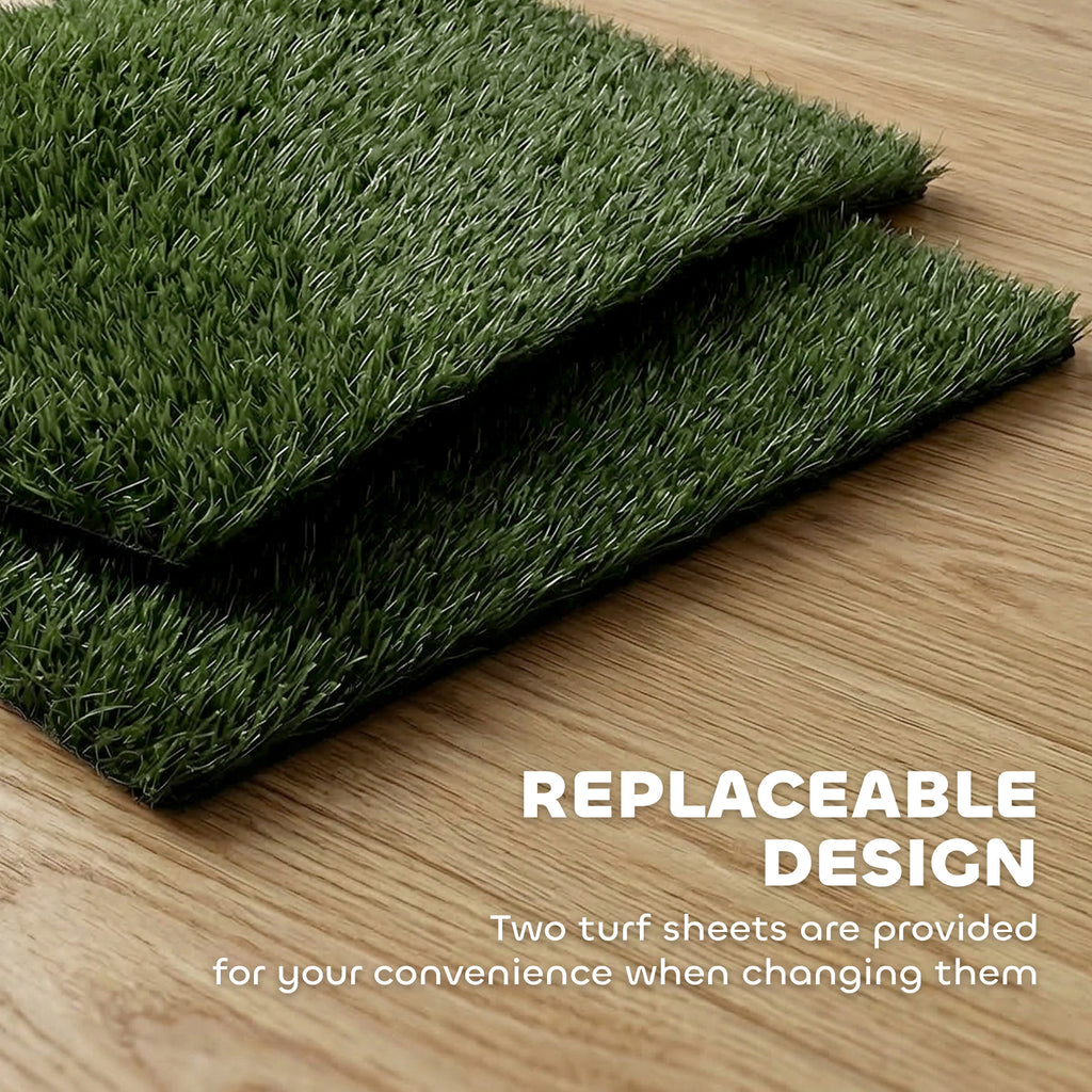 Toilette pour Chien Bac à Litière avec 2 Tapis en Gazon Artificiel et Grille de Drainage PP Lavable 76x50 cm Noir-8