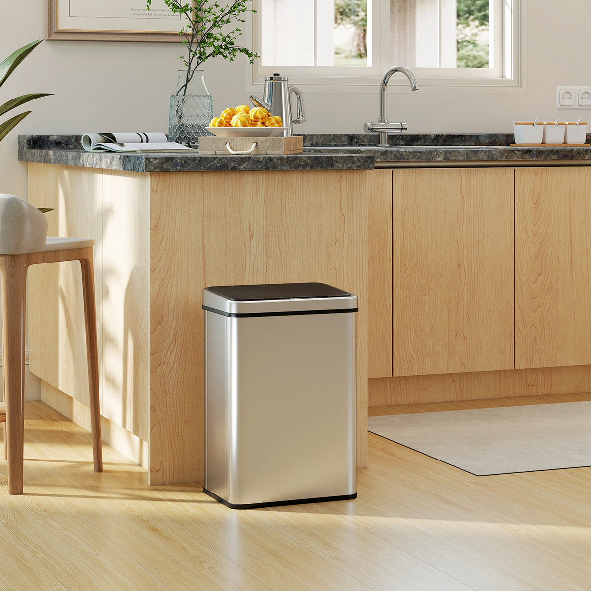 Poubelle à Capteur de 40L, Couvercle à Fermeture en Douceur, Poubelle de Cuisine Automatique Acier Inoxydable, Argenté-8