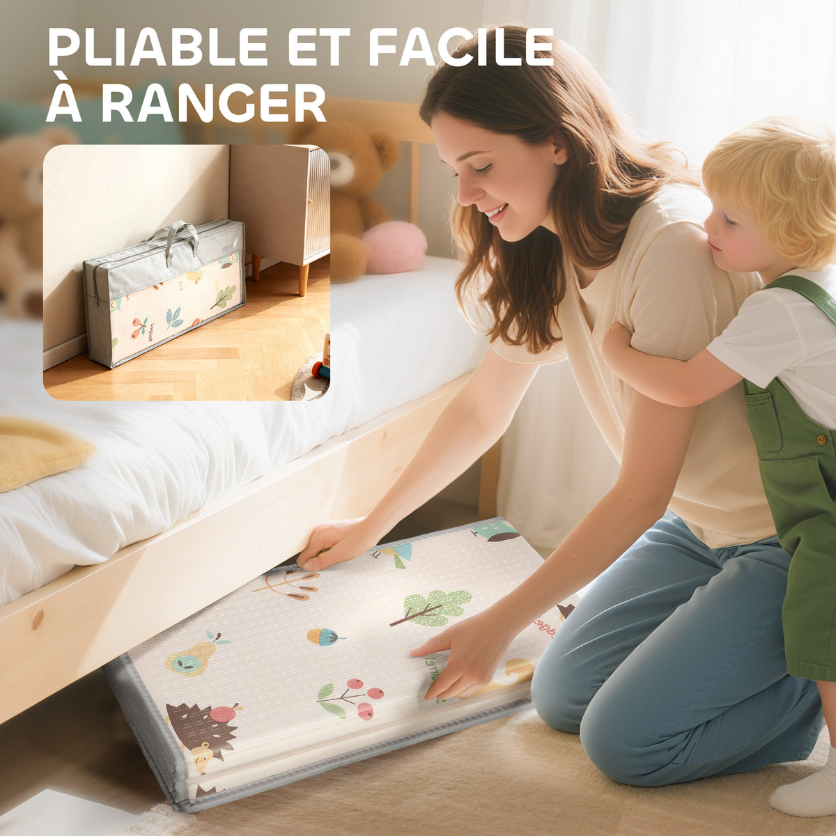 Tapis de jeu pour bébé pliable et réversible, tapis de sol en mousse épais, 180 x 150 x 1 cm, multicolore-6