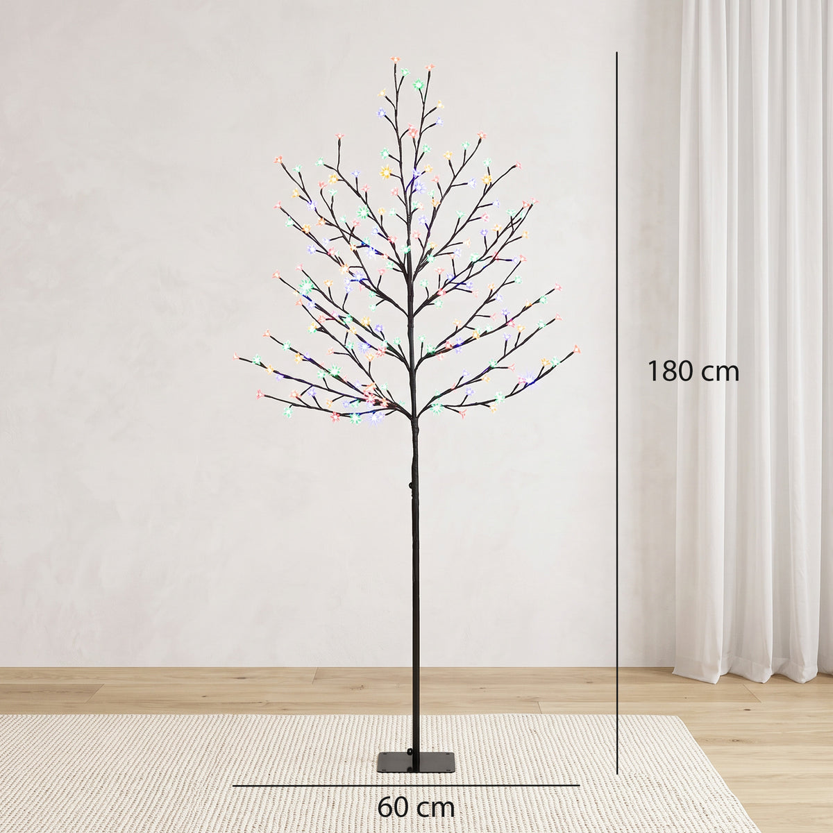 Arbre lumineux 180cm Cerisier Artificiel Lumineux  200 LED et 20 Branches Flexibles, Décoration Intérieure et Extérieure-2