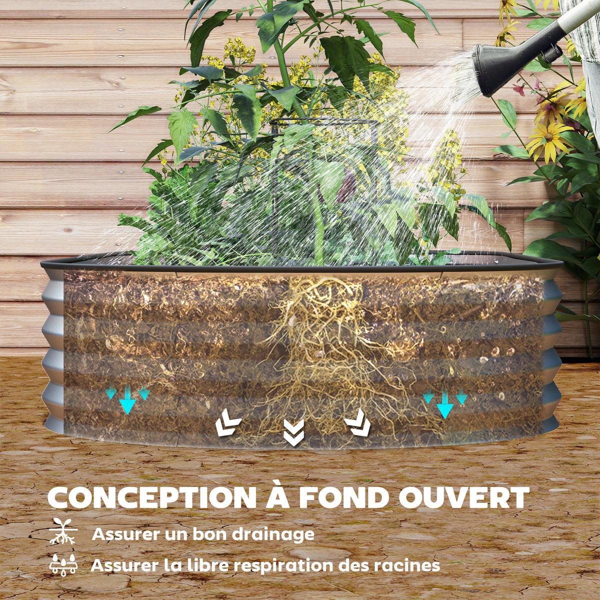 Jardinière surélevée galvanisée en acier lit de jardin bordure caoutchouc 181 x 93 x 30 cm argent-5
