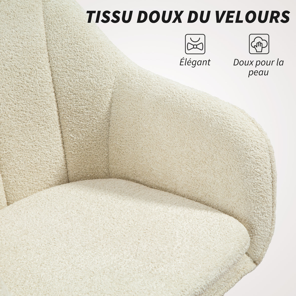 Chaise de bureau, fauteuil de bureau ergonomique réglable en hauteur, siège pivotante, fonction de bascule, beige-3