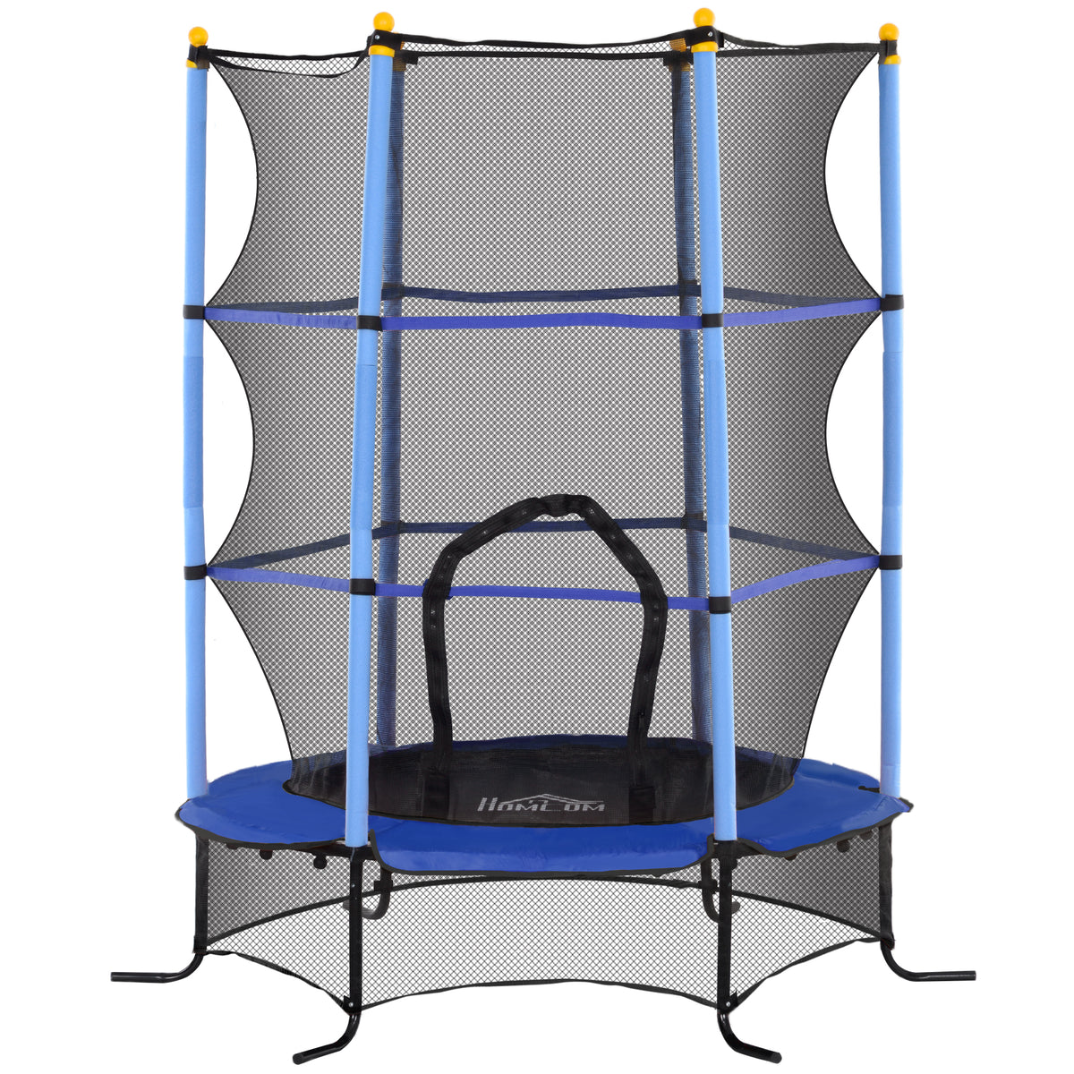 Trampoline Enfant Ø 1,63 × 1,9H m Filet de sécurité Porte zipée Couvre-Ressorts 6 poteaux rembourrés Inclus Bleu-0