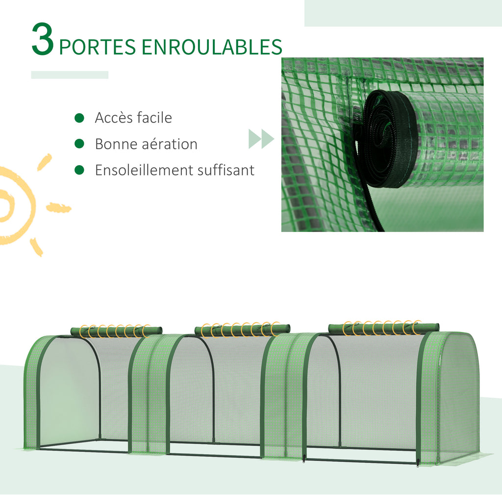 Mini Serre de Jardin Serre à tomates 3L x 1l x 0,8H m Acier PE Haute densité 140 g/m² Anti-UV 3 fenêtres Vert-5