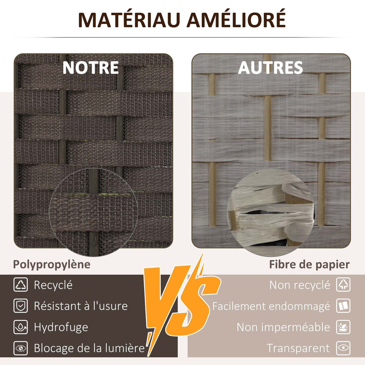 Paravent interieur en bois 4 panneaux 160 x 170 cm séparateur de pièce pliable pour salon, chambre à coucher, marron-3