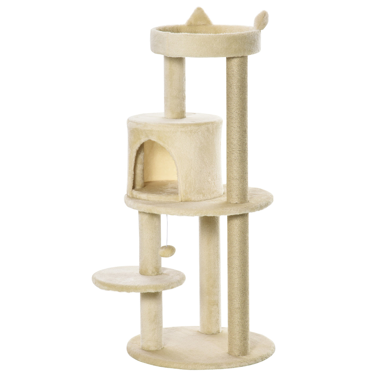 Arbre à chats multi-équipements griffoirs grattoirs plateformes niche jeu boule suspendue Ø 48 x 104H cm crème-0