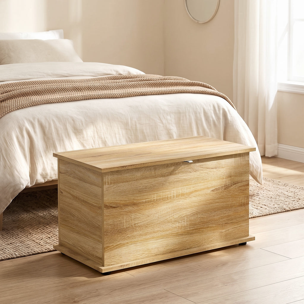Coffre de Rangement, Banc de Rangement avec Couvercle Rabattable et Charnières de Sécurité, 80 x 40 x 45 cm, Naturel-1