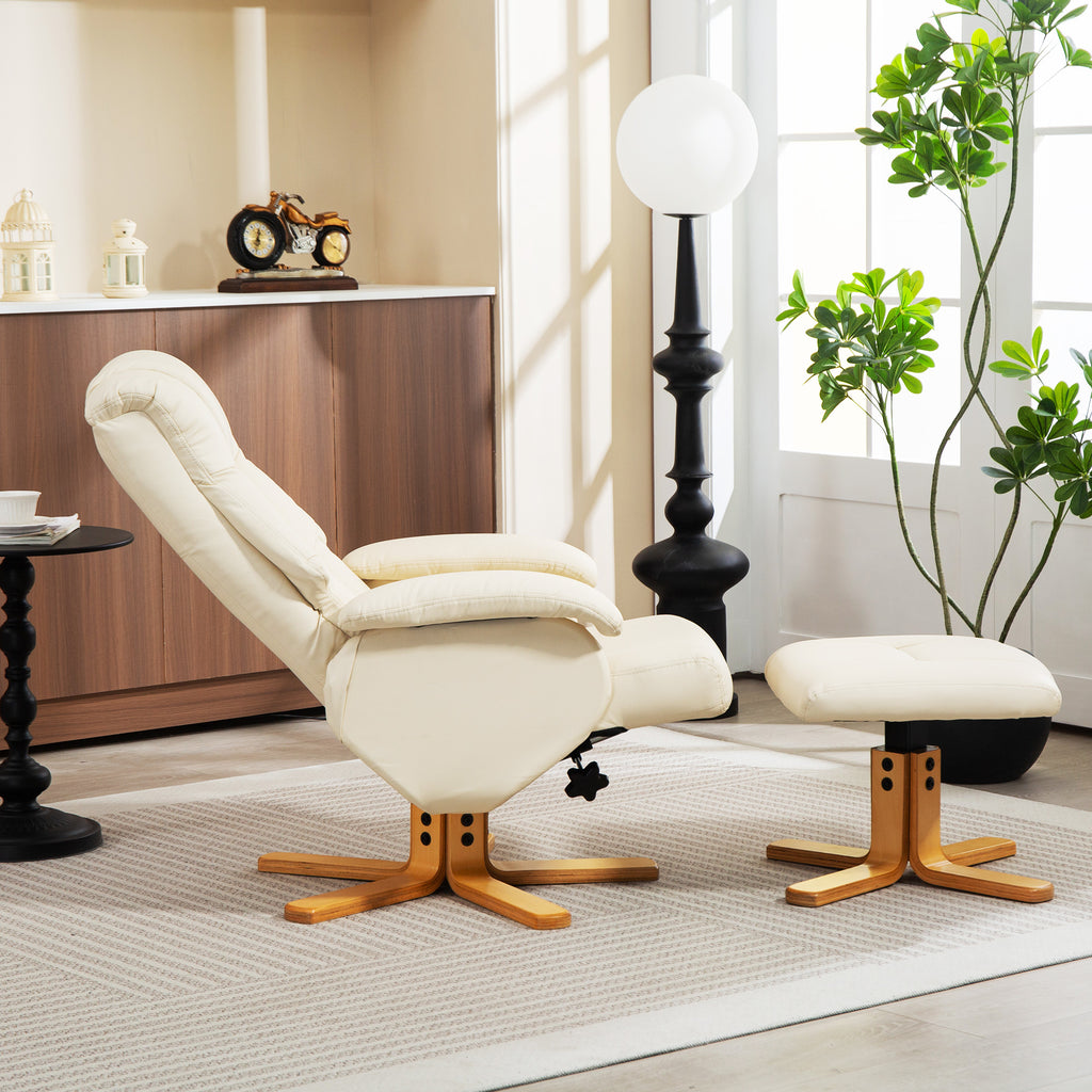 Fauteuil relax avec repose-pied fauteuil de relaxation pivotant 360° dossier inclinable charge 120 Kg crème-8