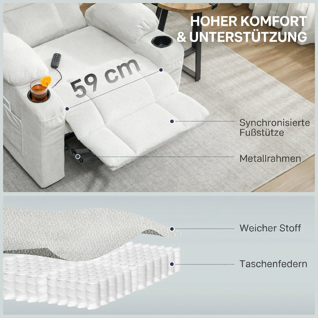 Fauteuil relax électrique, fauteuil inclinable, port USB, repose-pieds, porte-gobelets, 94 x 90 x 105 cm, crème-4