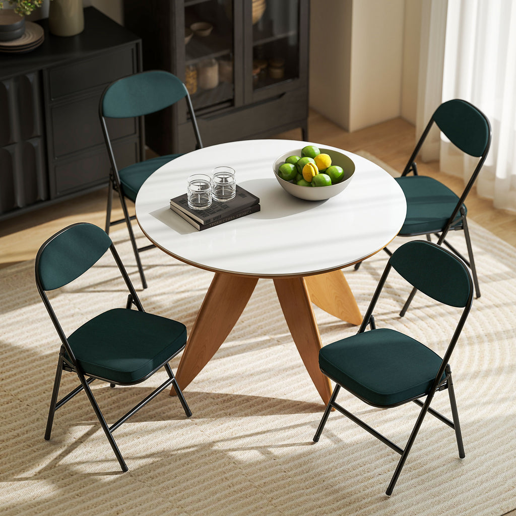 Lot de 4 chaises pliantes chaises de salle à manger portables avec assises et dossiers rembourrés en velours côtelé bleu-7
