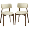 Lot de 2 Chaises Salle à Manger, Chaises de Cuisine en Chenille avec Dossier Incurvé, Assise Rembourrée, Beige-0