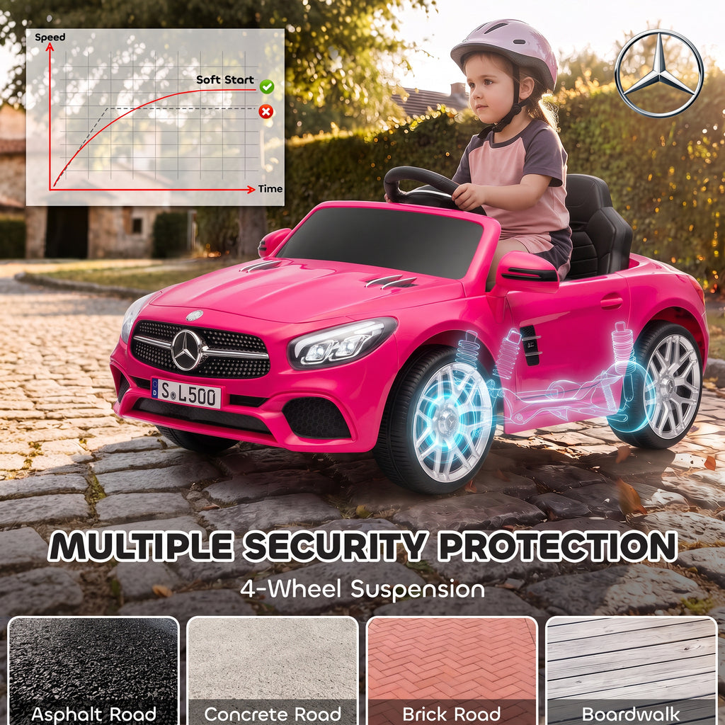 Voiture Électrique Enfants 12V Mercedes-Benz SL500, 3-5 km/h, 2 Moteurs, Télécommande 2,4G, pour 3-5 Ans, Rose-7