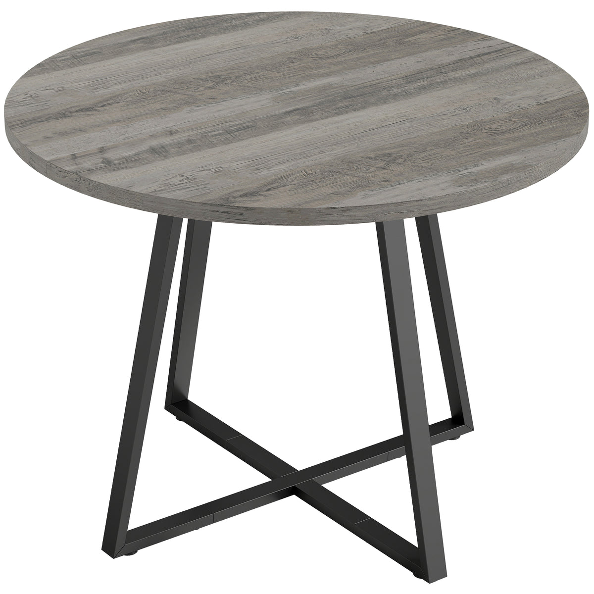 Table à Manger Ronde pour 4 Personnes Ø 100 cm, Cadre Carré en Acier Carbone, Style Industriel, Effet Bois Gris-0