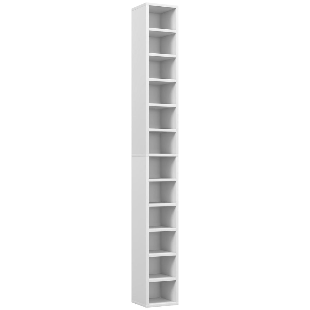 Rangements pour CD et DVD avec 12 compartiments, capacité max. 204 CD, 21 x 20 x 175 cm, blanc-0
