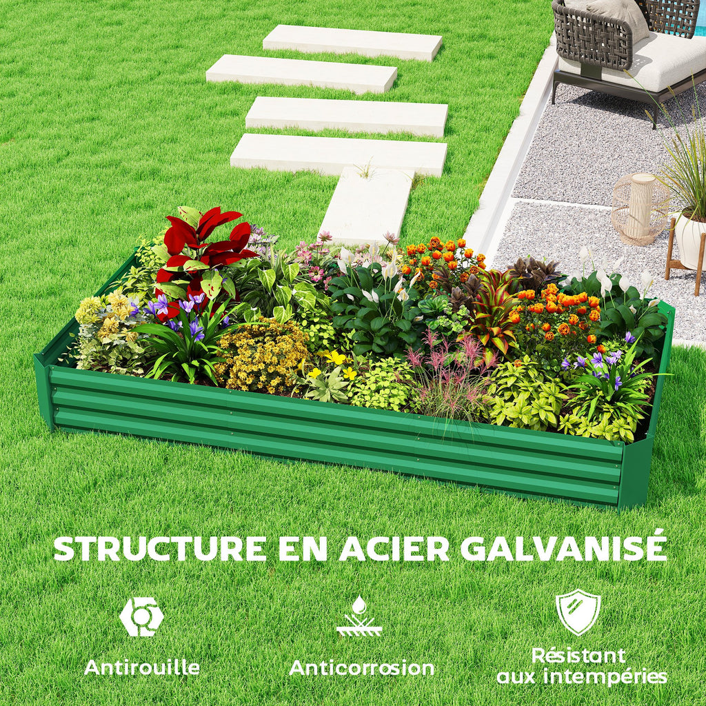 Jardinière extérieure carré potager galvanisée avec bordure de sécurité et fond ouvert 240 x 120 x 30 cm vert-4