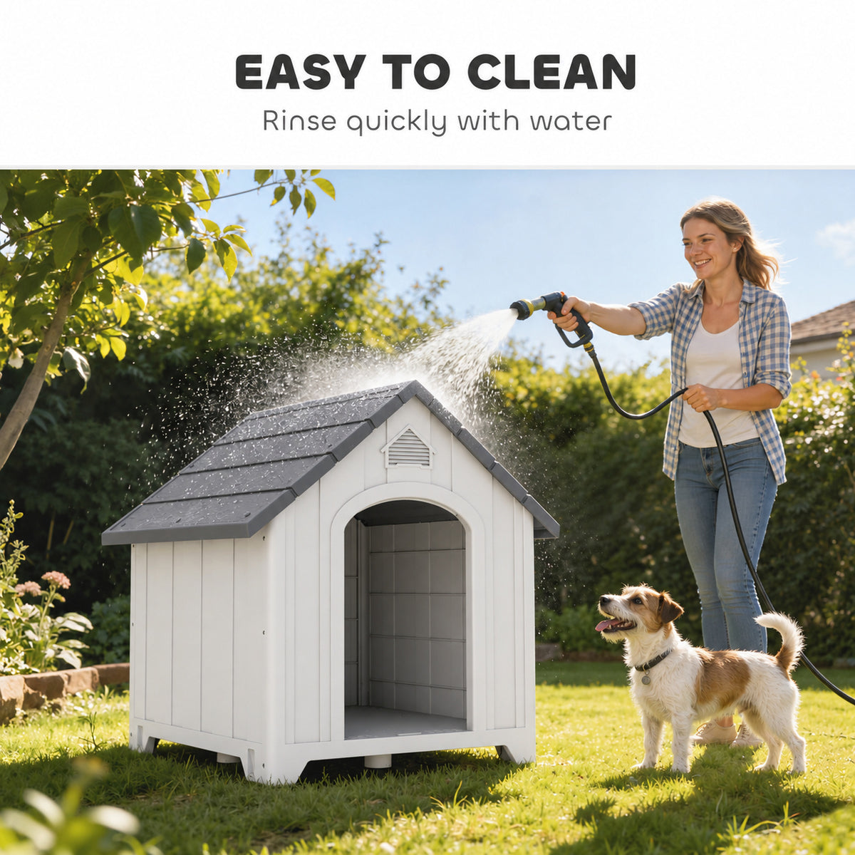 Niche pour chien extérieur, maison chien en polypropylène imperméable ventilé plancher surélevé 66x55x65cm gris clair-8