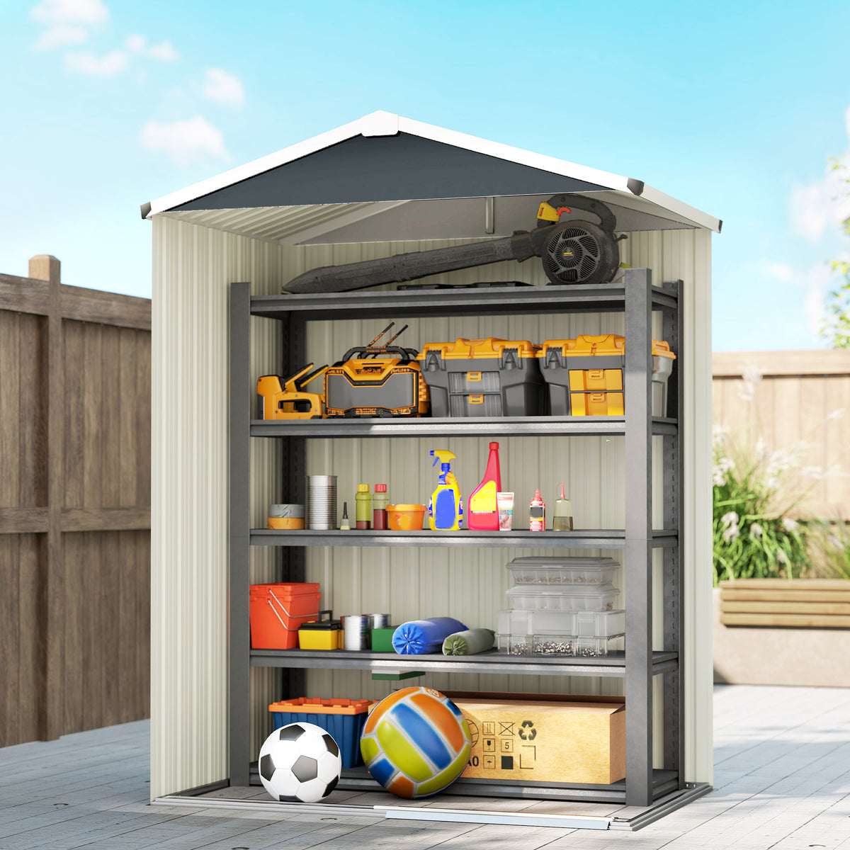 Abri de jardin en métal 1,2 m², cabane jardin extérieure, porte coulissante verrouillable, 136x87x176cm, gris-6