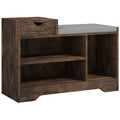 Meuble et Banc à Chaussures, 1 Tiroir et 3 Compartiments, Capacité 5 Paires, MDF, 76,5 x 30 x 52 cm, Marron-0
