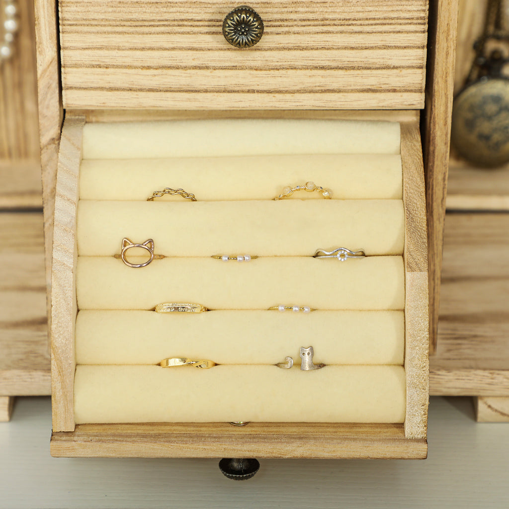 Boîte à bijoux femme à 4 niveaux, coffre à bijoux avec ailes, miroir et 2 tiroirs, 26,5 x 16 x 33,5 cm, marron-8