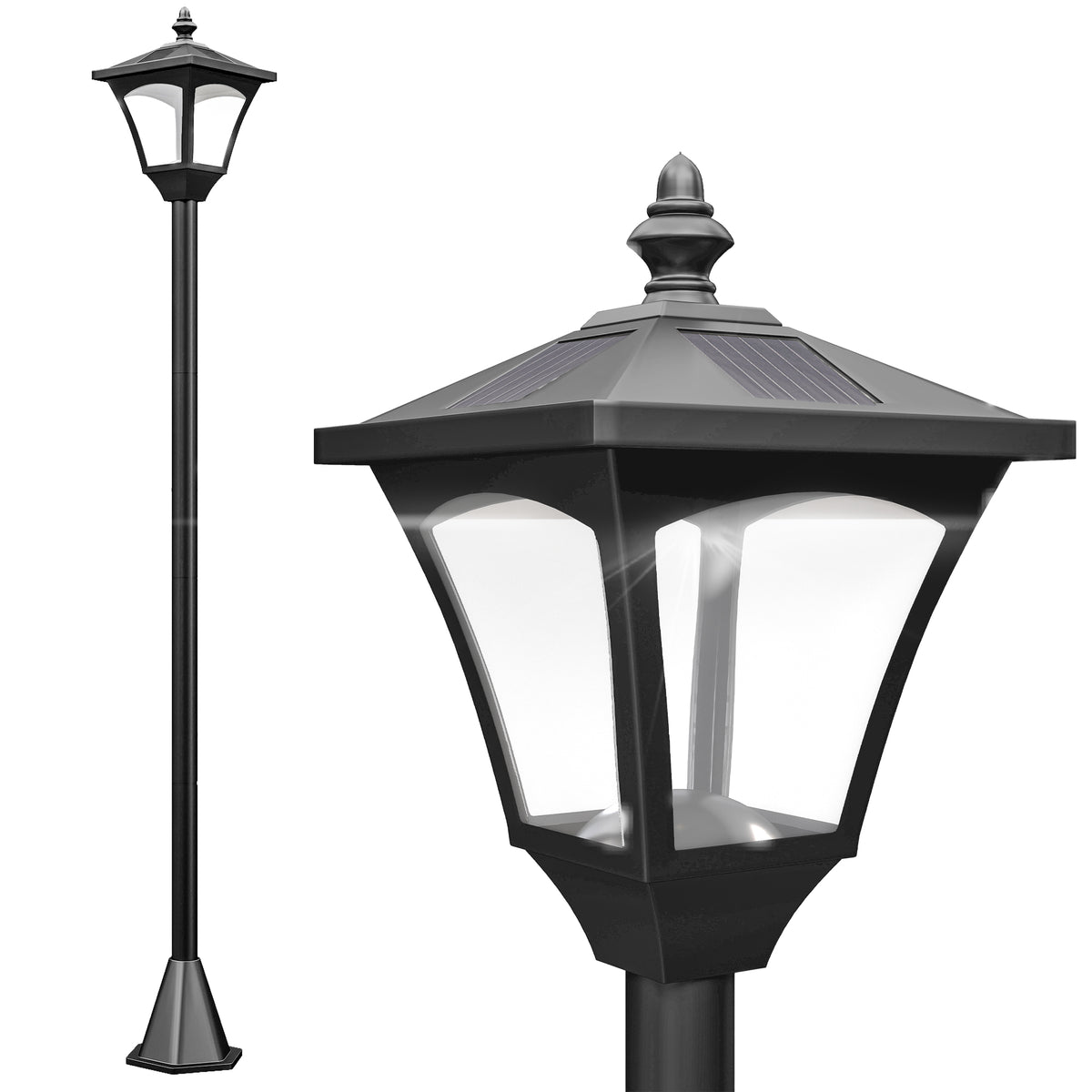 Luminaire extérieur lampadaire sur pied solaire lampadaire lanterne classique LED 30 Lm dim. 15L x 15l x 120H cm noir-0
