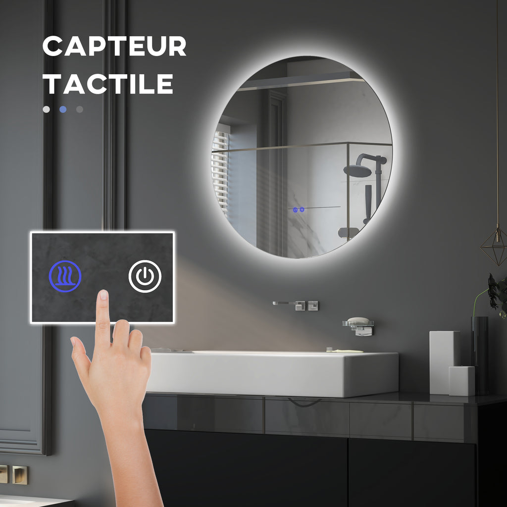 Miroir rond lumineux LED de salle de bain Ø 70 cm mural avec éclairage interrupteur tactile système antibuée  35 W gris-3