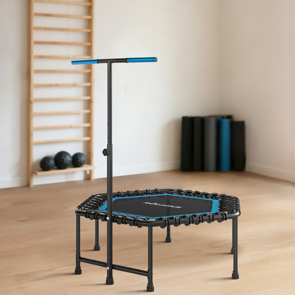 Trampoline de fitness 114 cm, cordes élastiques, poignée réglable 3 positions, trampoline d'exercice silencieux, bleu-1