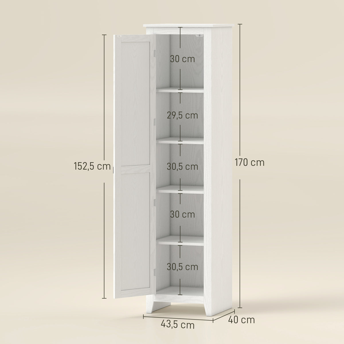 Armoire de Rangement buffet cuisine avec 2 étagères réglables- Hauteur 170 cm en Bois Blanc-2