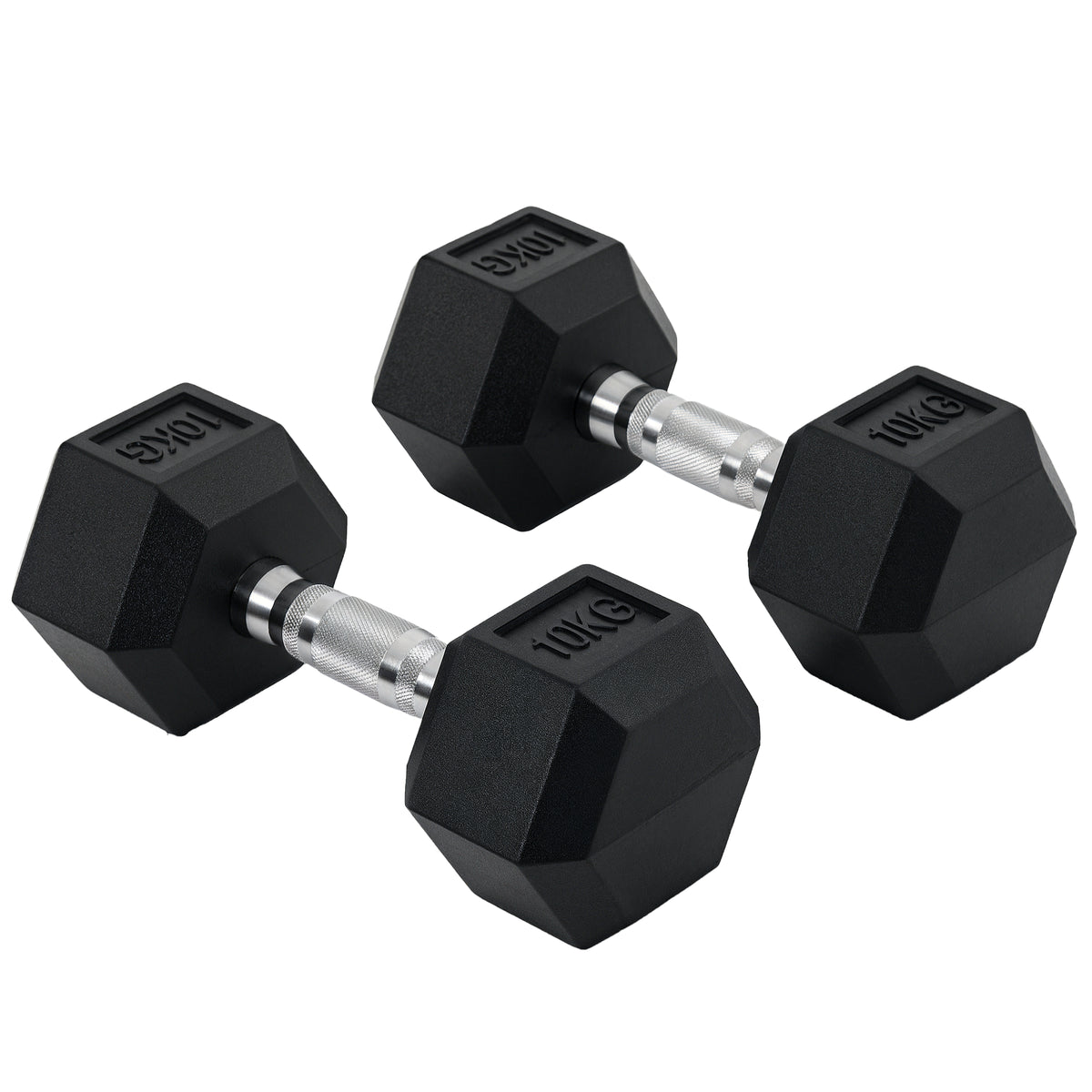 Ensemble d'haltères courtes total 2 x 10 Kg, haltères musculation fitness pour homme et femme, entraînement musculaire & haltérophilie - métal caoutchouc noir-0