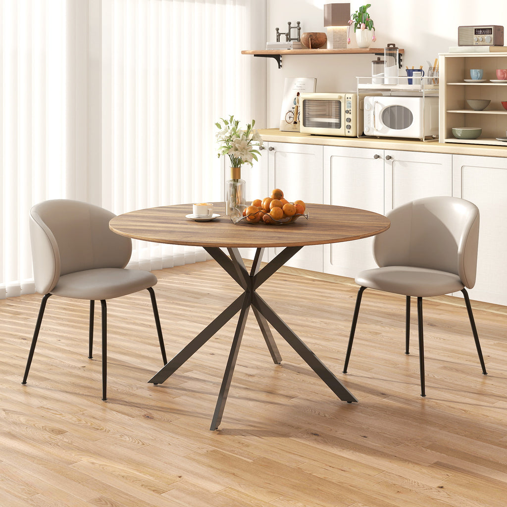 Table à manger ronde pour 4 personnes 120 cm style industriel avec plateau aspect bois, piètement croisé en acier, marron-6