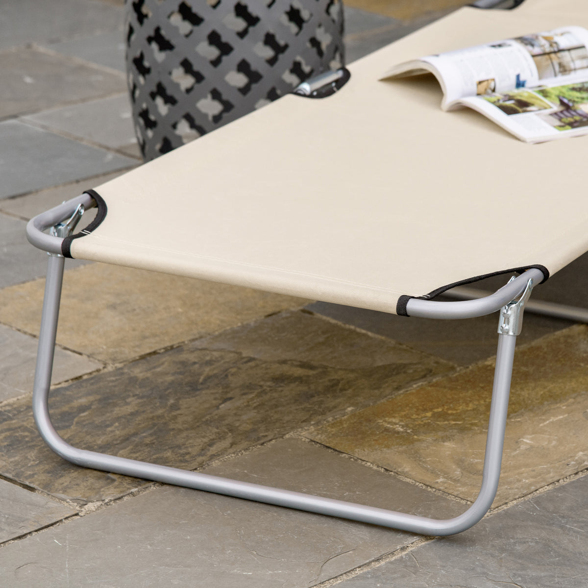 Transat Bain de Soleil Pliable Chaise Longue Pliante Dossier Inclinable Multi-positions et Pare-Soleil réglable-8
