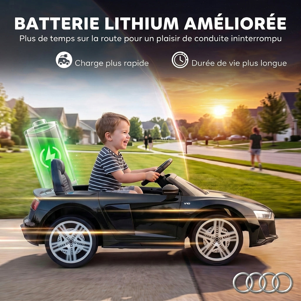 Voiture Électrique Enfants 12V Audi R8 Spyder, Véhicule Électrique, 2 Moteurs, Télécommande 2,4G, Batterie Lithium, Noir-5