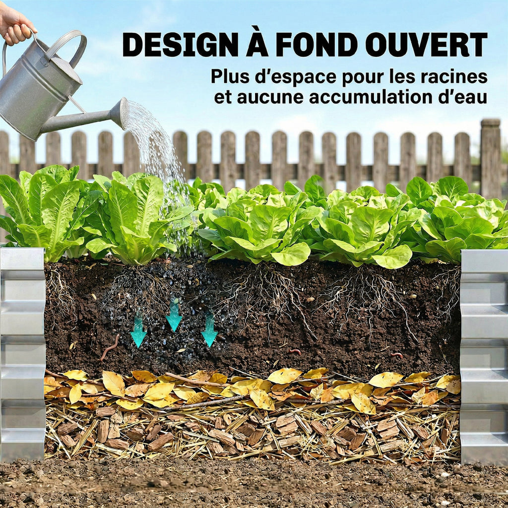 Carré potager de jardin rectangulaire tôle d'acier ondulée 120 x 60 x 30,5 cm argent-4