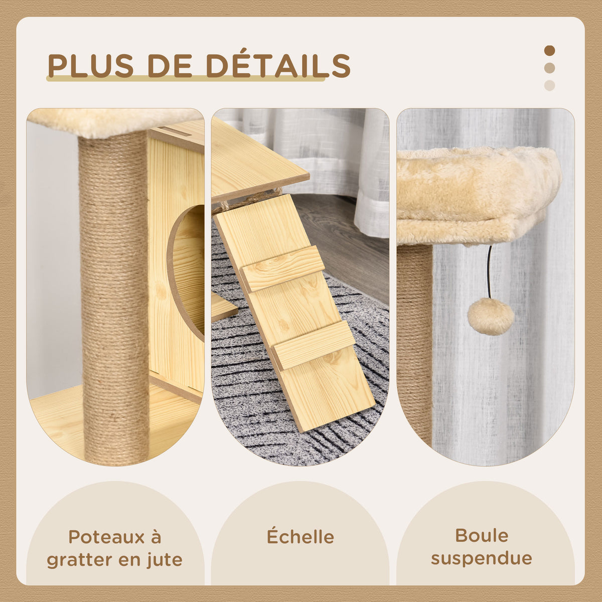 Arbre à chats design contemporain griffoirs grattoirs sisal naturel niche plate-formes hamac boule beige-4