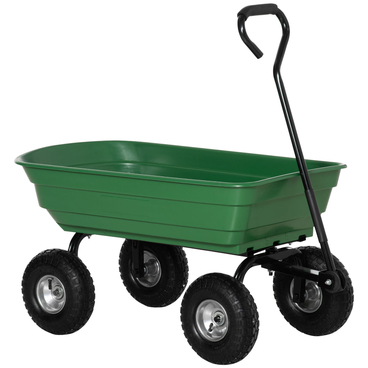 Chariot de Jardin 100L Charge 250 kg, 4 Roues pneumatiques Remorque à Main pour Extérieur 108 x 52 x 100 cm Acier vert-0