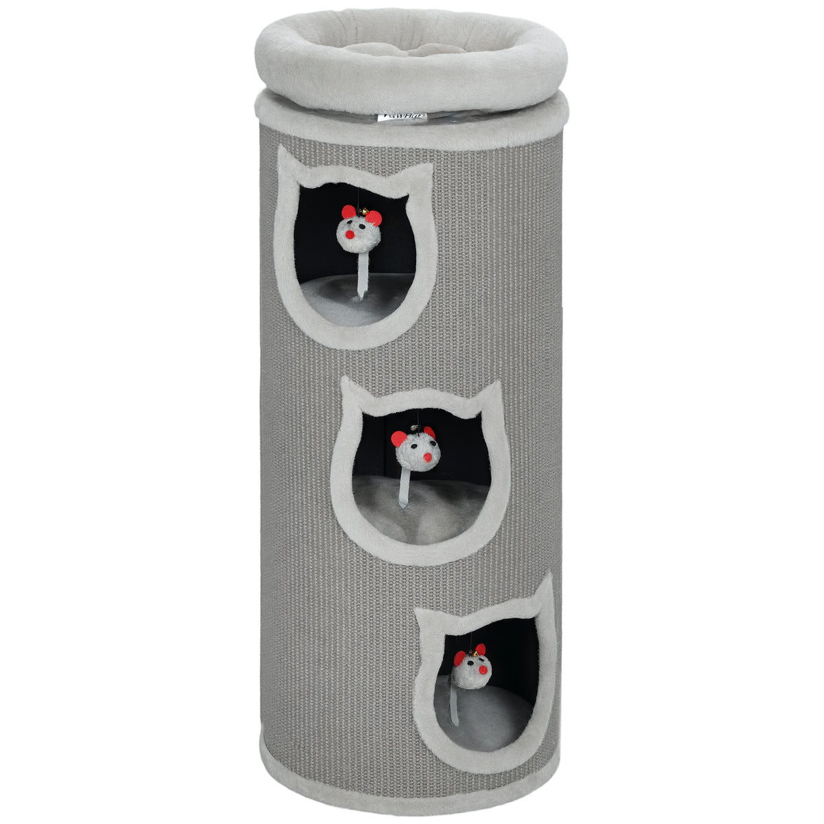Tonneau à gratter, tour à griffer en sisal et bord en peluche, 3 niveaux avec plate-forme, stable, Ø 38 x 96 cm gris-0