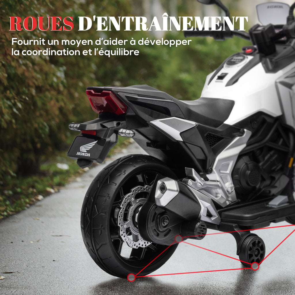 Moto électrique pour enfants moto porteur Honda pour enfants 3 à 6 ans avec musique, phares blanc-5
