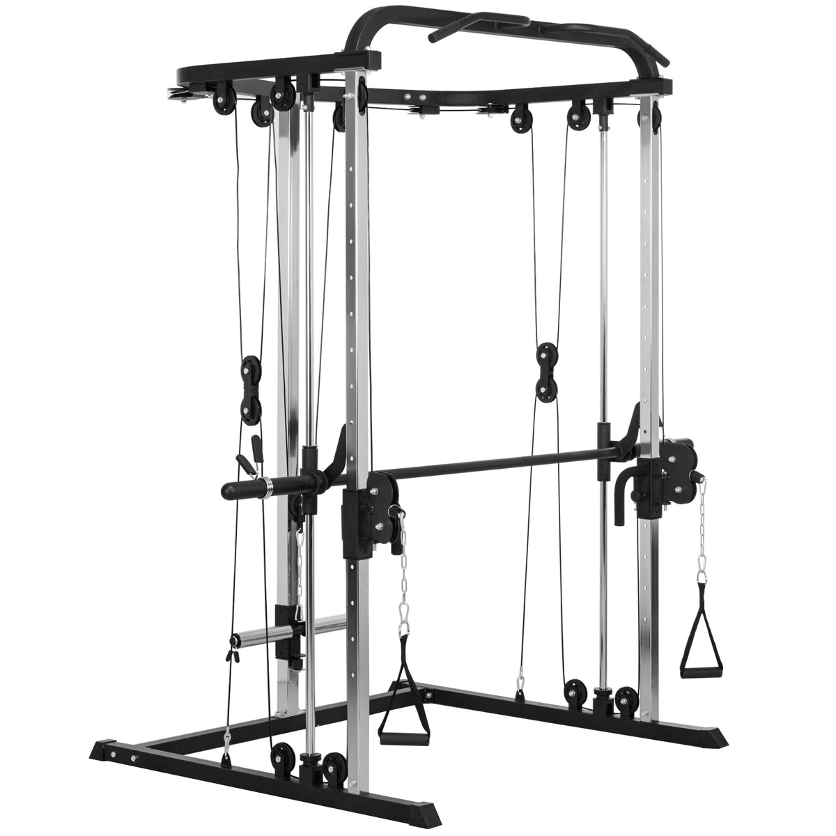Station de musculation station de traction à câble support à squat barre câble cross-over 210 x 132 x 225 cm noir-0