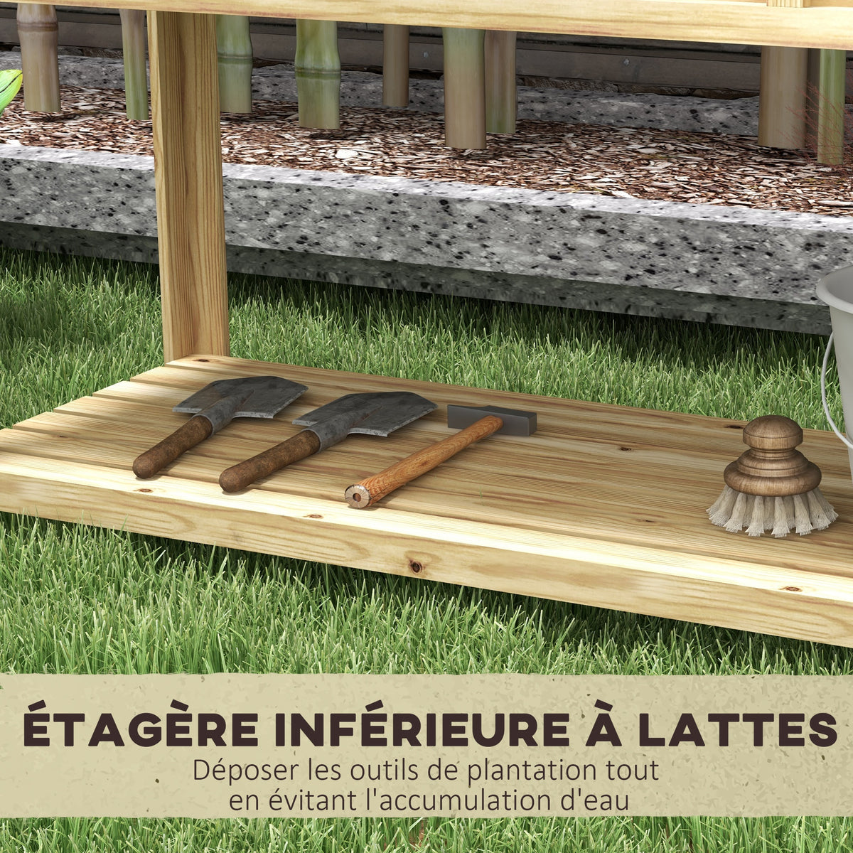 Jardinière sur pieds avec séparateur amovible, étagère, Inserts d'irrigation, feutre de drainage 115L x 46l x 75H cm-4