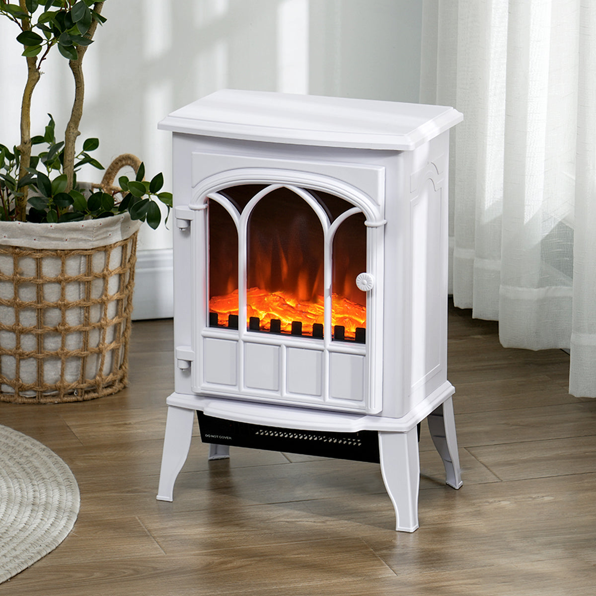 Cheminée électrique sur pied 1000/2000 W, fausse cheminée décorative avec effet flamme LED, blanc-1