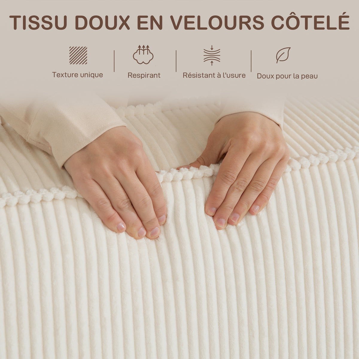 Canapé 3 places en velours côtelé 230 cm, canapé moderne, pas de montage nécessaire, beige-5