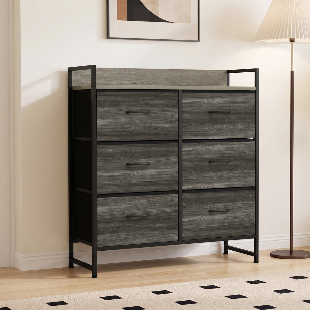 Commode, Meuble de Rangement pour Chambre, 6 Tiroirs en Tissu en Lin, Cadre en Acier, 80 x 29 x 85 cm, Gris-1