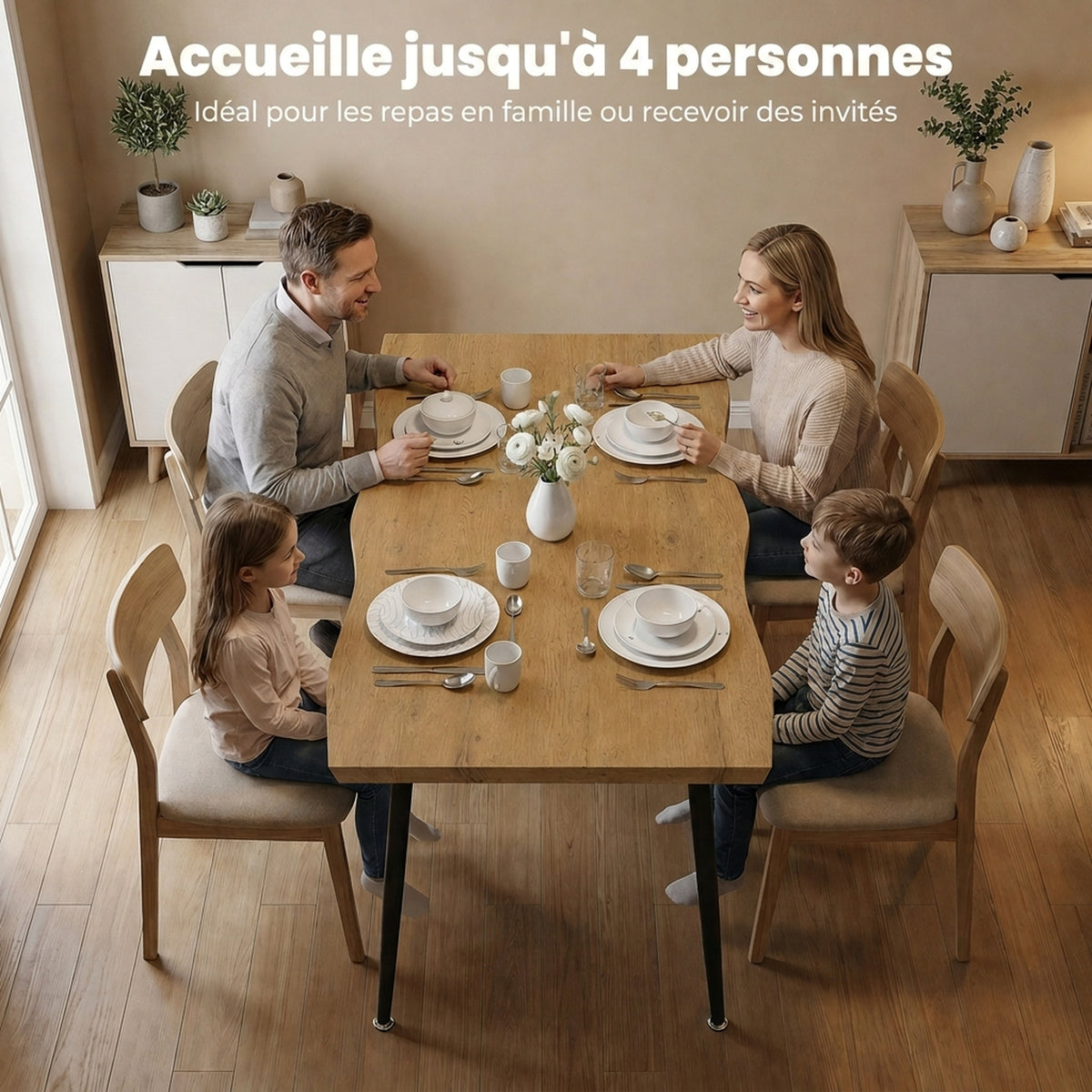 Table à Manger pour 4 Personnes, 110 x 70 x 75 cm, Table de Cuisine Rectangulaire, Plateau Épais Effet Bois, Chêne-3