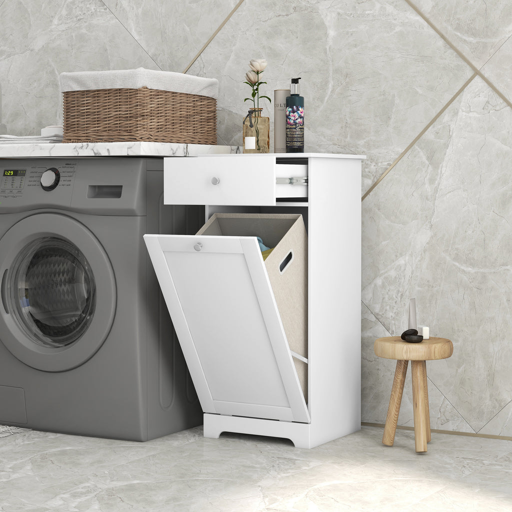 Meuble de salle de bain avec panier à linge, meuble de rangement avec tiroir - 40L x 38l x 90,5H cm - blanc-1