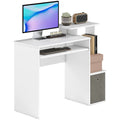 Bureau Informatique multimédia étagères Tablette Clavier Panier Gris Panneaux Particules Blanc-0
