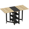 Table à Manger Pliante sur Roulettes, Table de Cuisine pour 2 à 4 Personnes avec Étagères de Rangement, Chêne et Noir-0