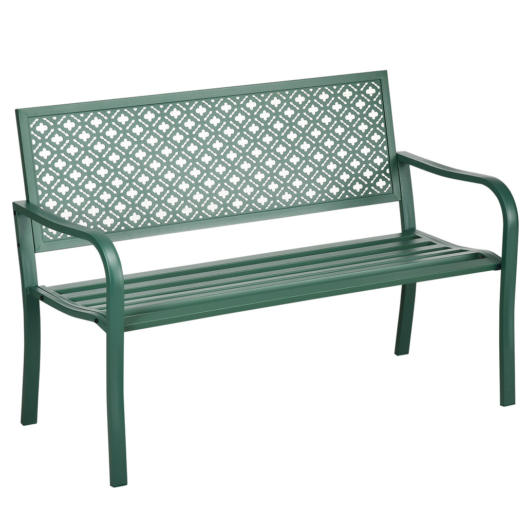 Banc de jardin banc extérieur jardin en acier avec dossier à motif floral pour 2 personnes 127 x 63 x 83 cm vert foncé-0