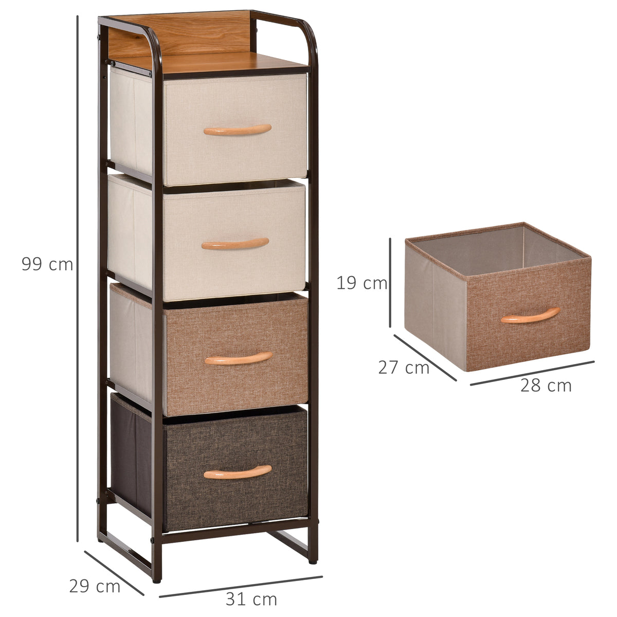 Commode chiffonnier 5 tiroirs meuble de rangement tiroir en tissu pliant - structure acier noir - 45 x 30 x 116 cm-2