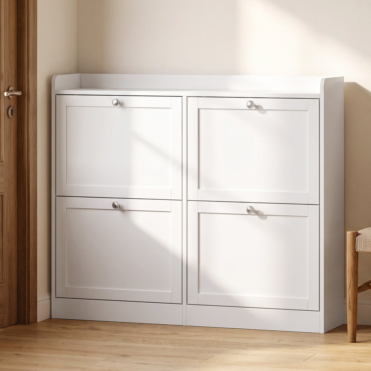 Meuble à Chaussures 16 Paires, Armoire à Chaussures Étroite, 4 Tiroirs, Étagères Réglables et Plateau Supérieur, Blanc-1