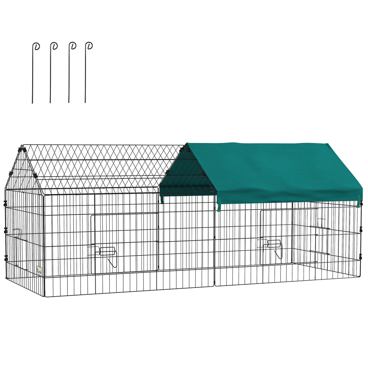 Parc enclos cage lapin extérieur structure acier avec protection solaire et portes verrouillables 185 x 75 x 75 cm vert-0